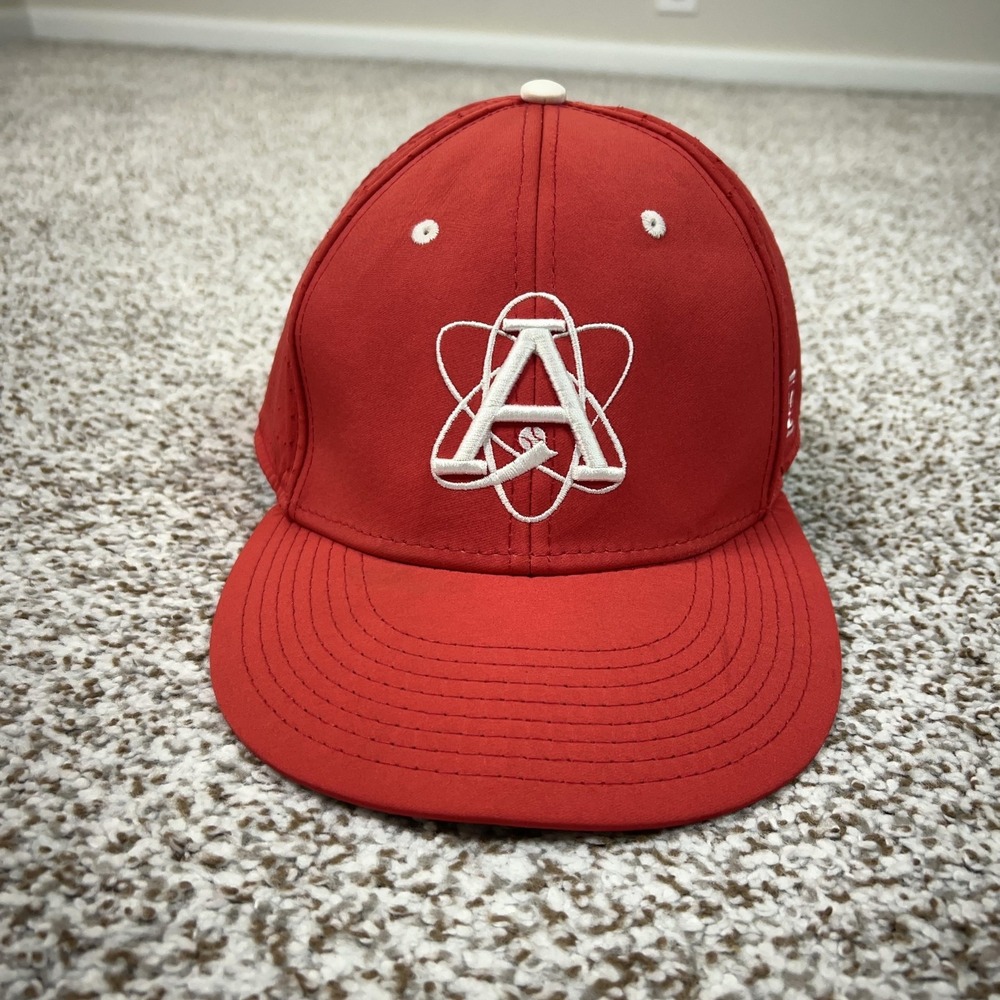 Atoms Hat Cap Fitted Mens XL Red White Baseball Perforated Panels Embroidered